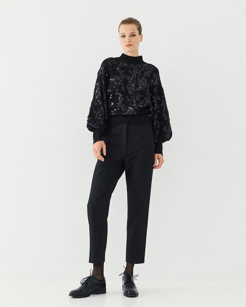 Access Fashion Black Knit Top With Sequins