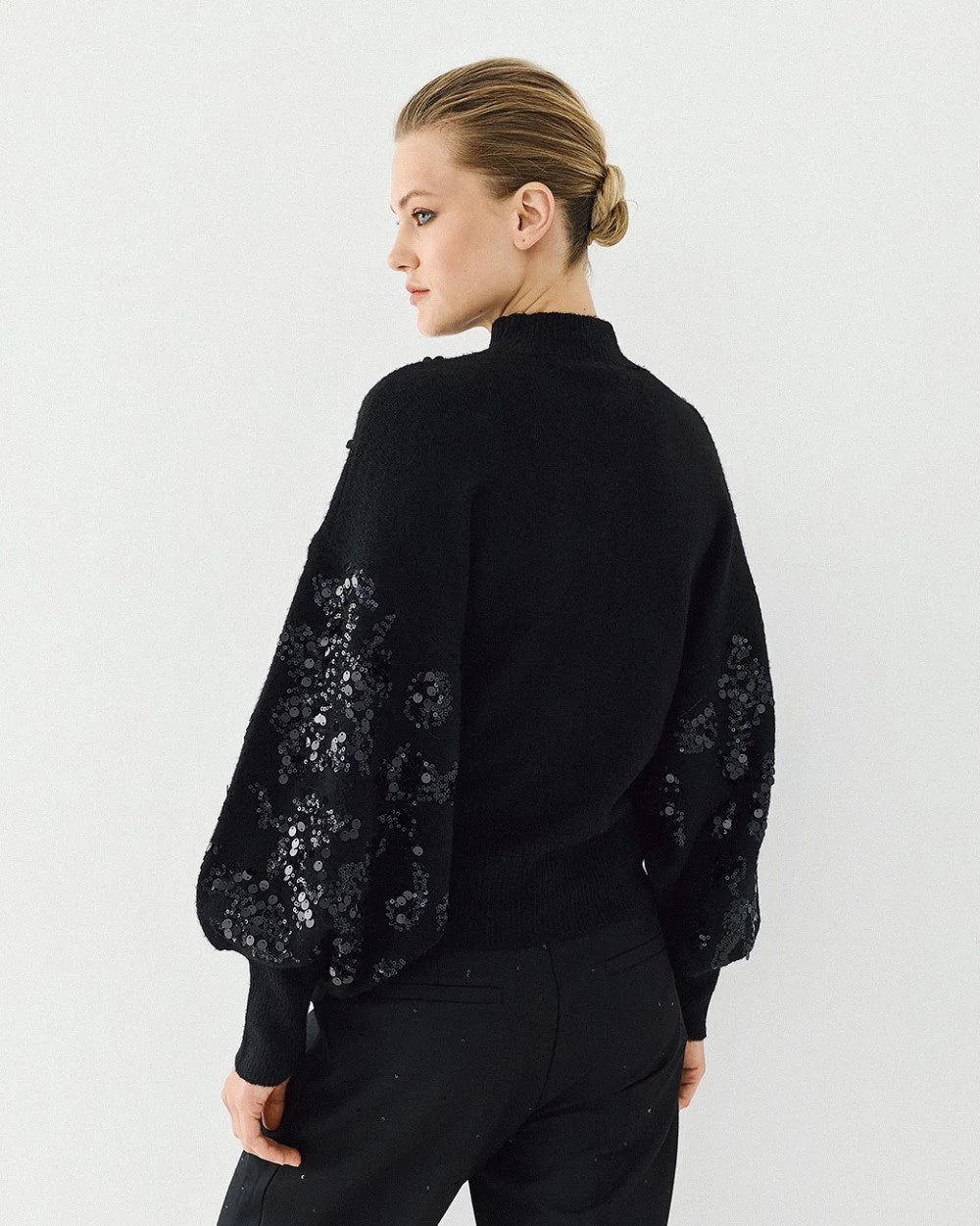 Access Fashion Black Knit Top With Sequins