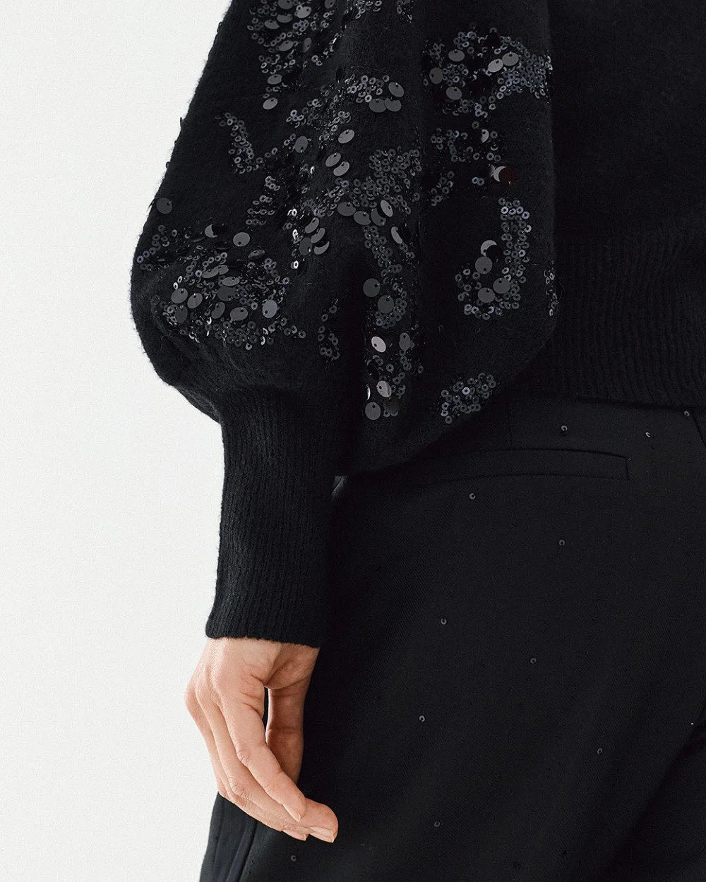 Access Fashion Black Knit Top With Sequins