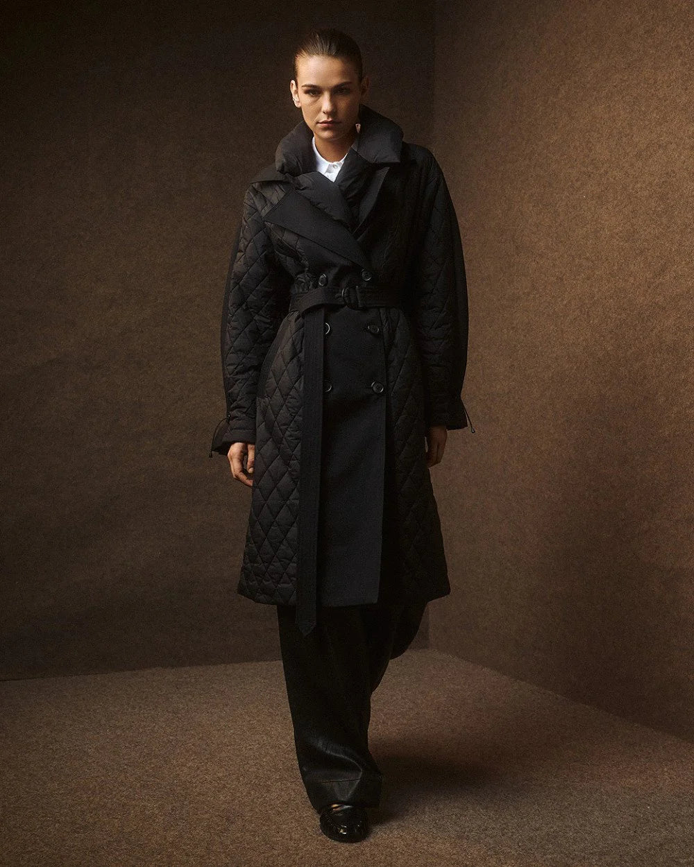 Access Fashion Black Long Quilted Jacket With Collar