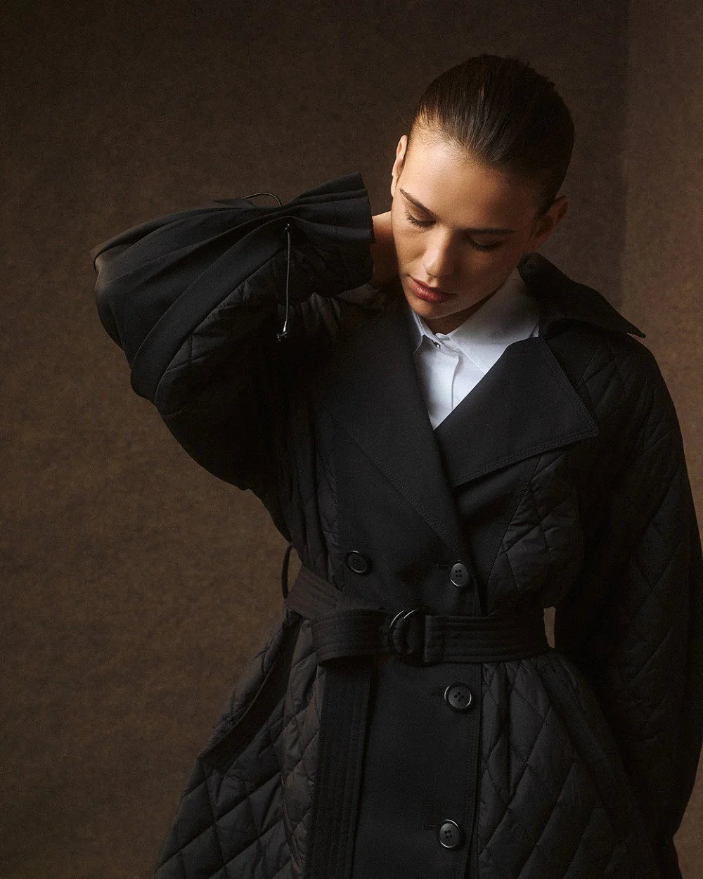 Access Fashion Black Long Quilted Jacket With Collar