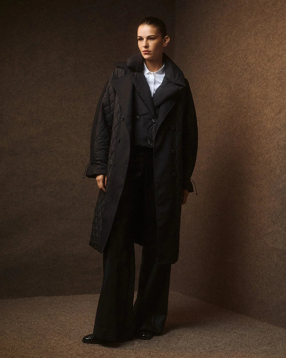 Access Fashion Black Long Quilted Jacket With Collar