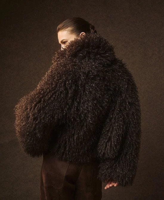 Access Fashion Coffee Faux Fur Jacket with Lapel Jacket