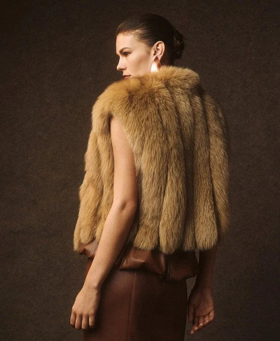 Access Fashion Beige Sleeveless Faux Fur Jacket