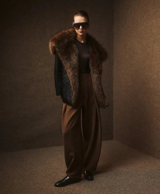 Access Fashion Black Jacket With Belt &amp; Faux Fur Collar