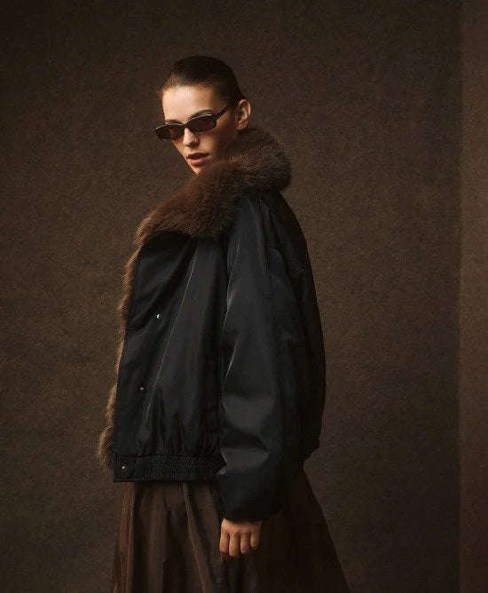 Access Fashion Black Bomber jacket with faux fur collar