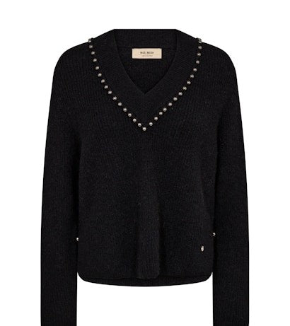 Mos Mosh Black Zora V-Neck Beaded Knit