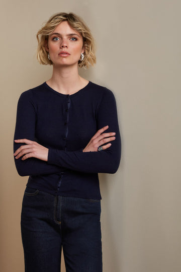 KING LOUIE  Blue Cardigan Round Neck Cocoon