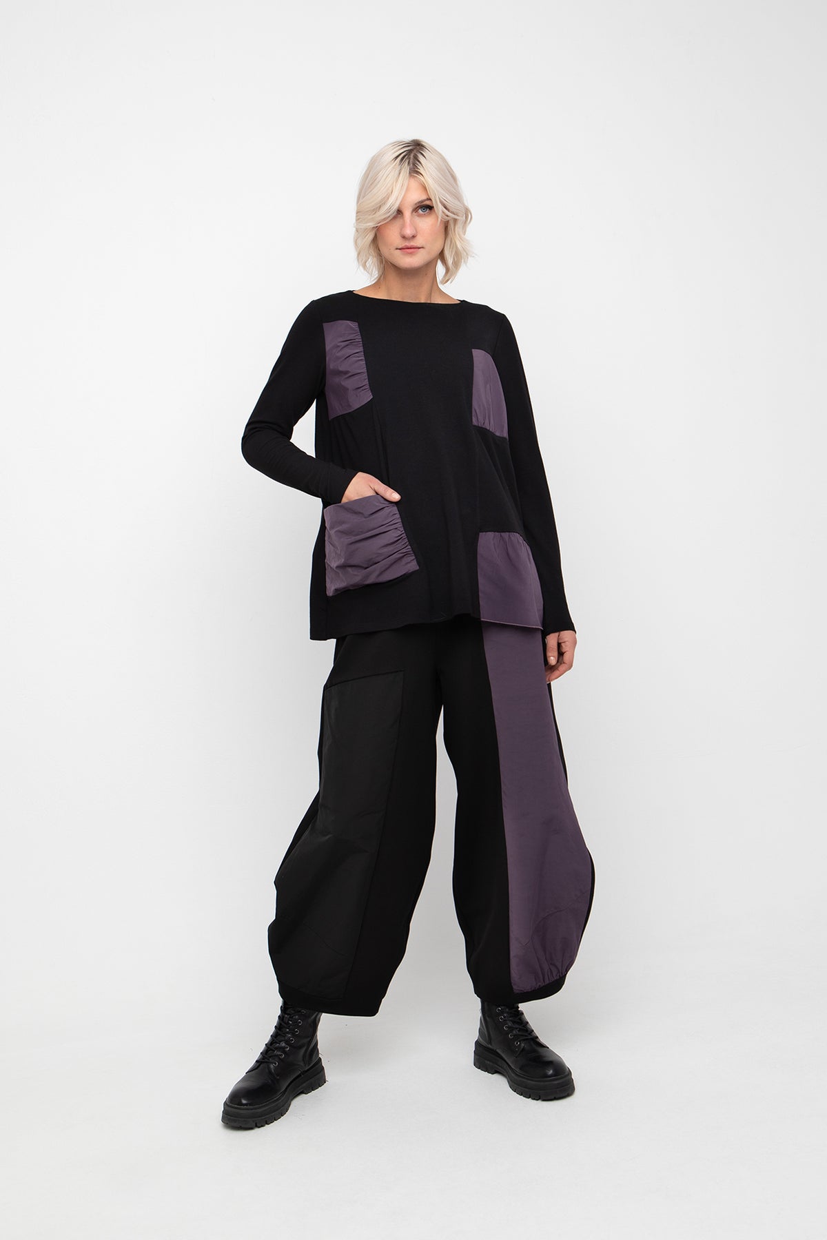 Ozai N Ku Black And Purple Colorblock Top