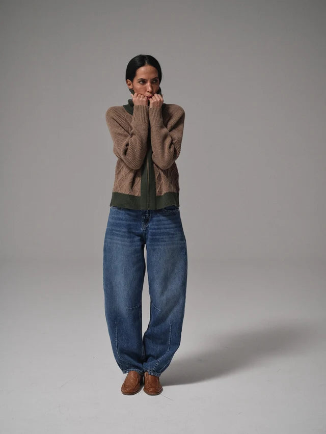 HEYANNO Brown Melange Roll Melange Knit