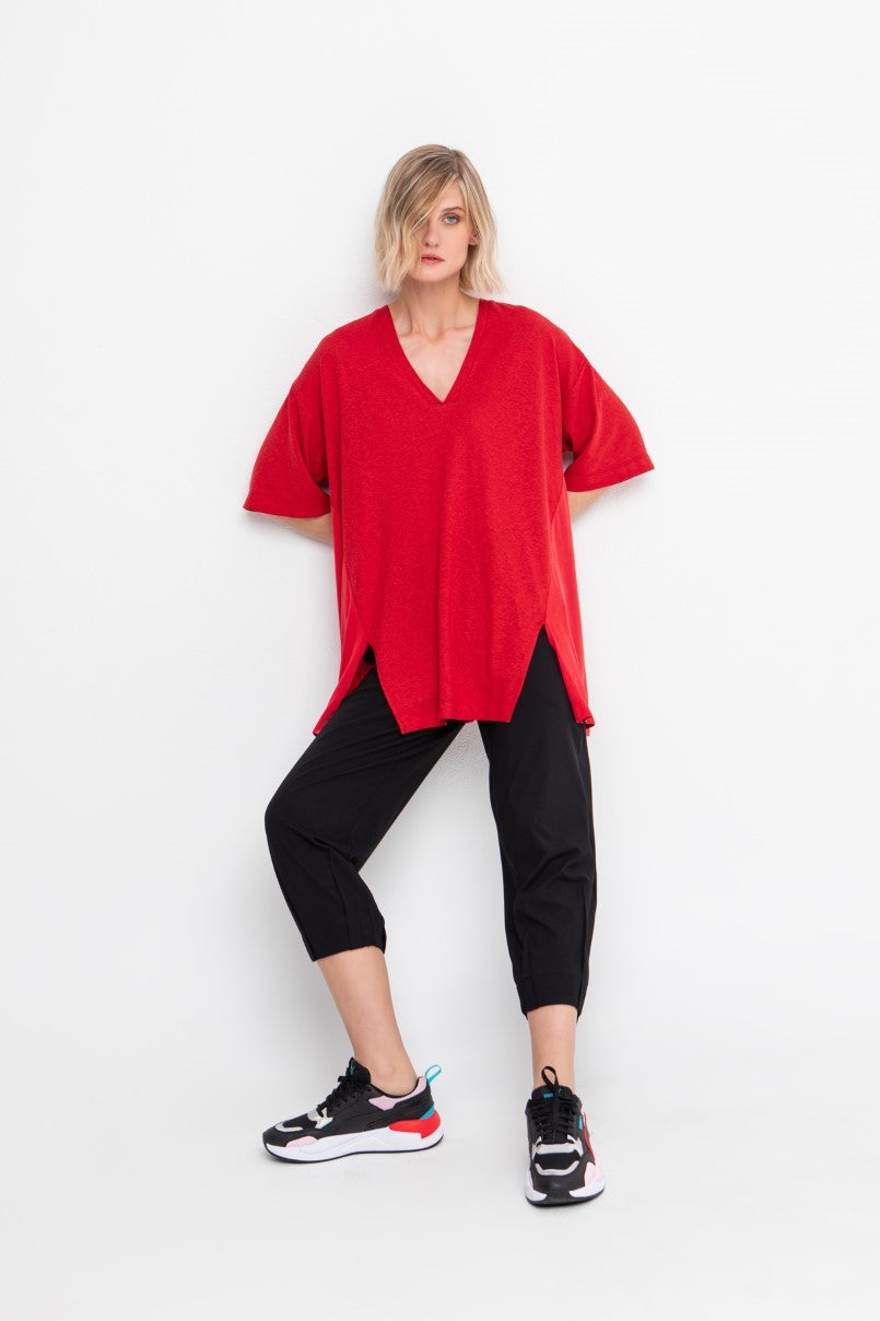 Ozai N Ku Rasberry Red V Neck Top