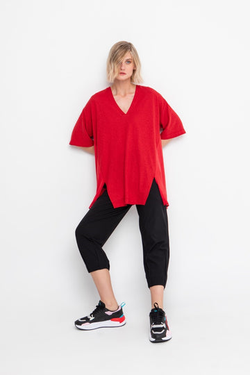 Ozai N Ku Rasberry Red V Neck Top