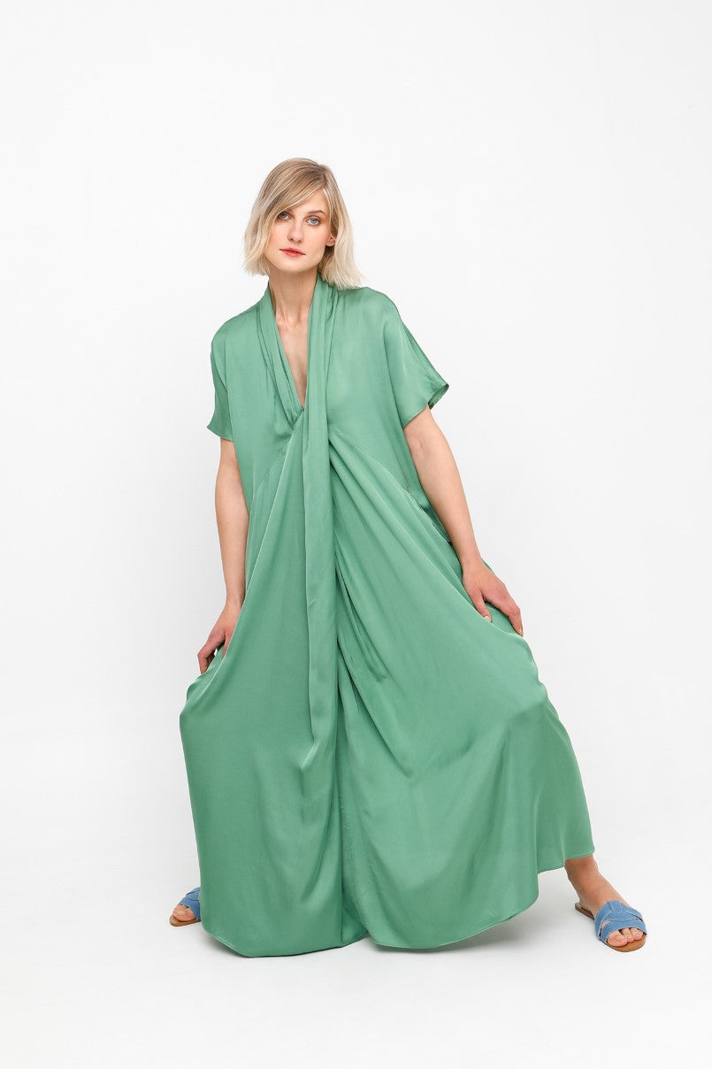 Ozai N Ku Satin Long Green Dress
