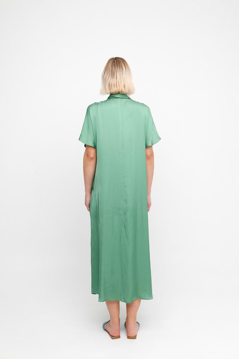 Ozai N Ku Satin Long Green Dress