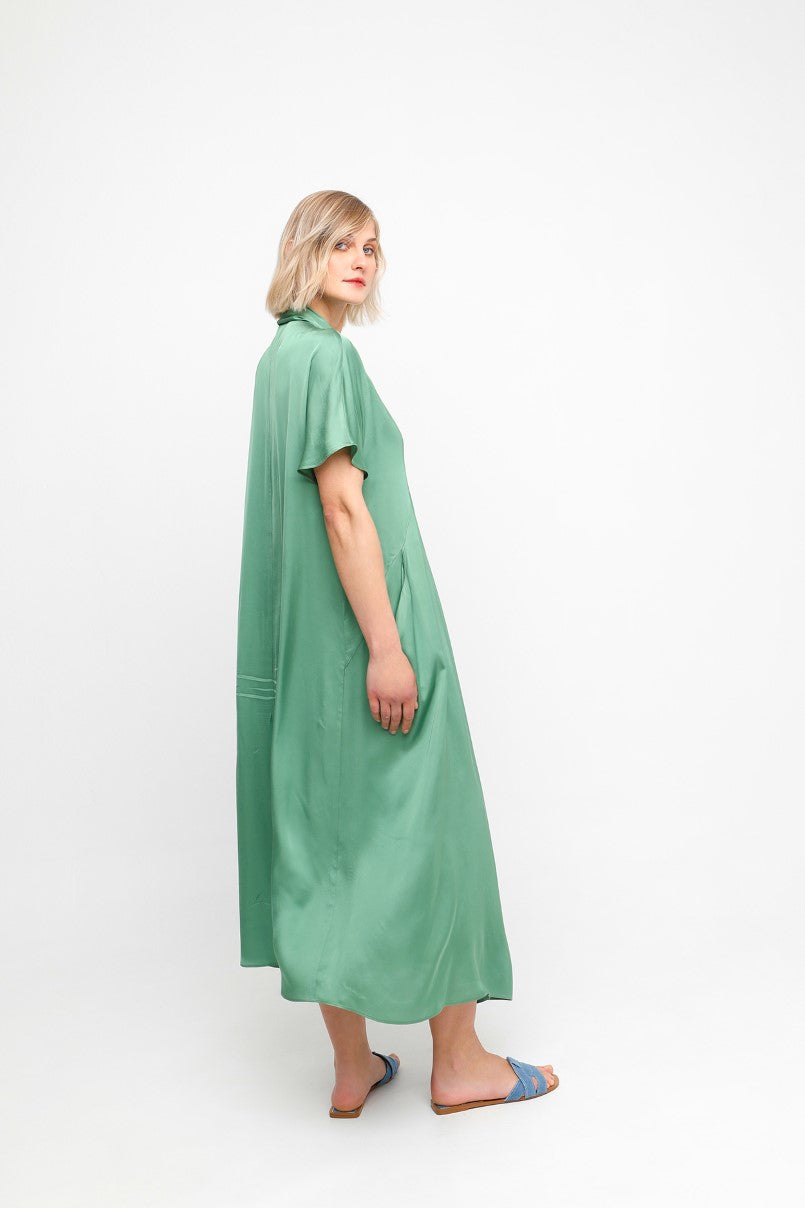 Ozai N Ku Satin Long Green Dress