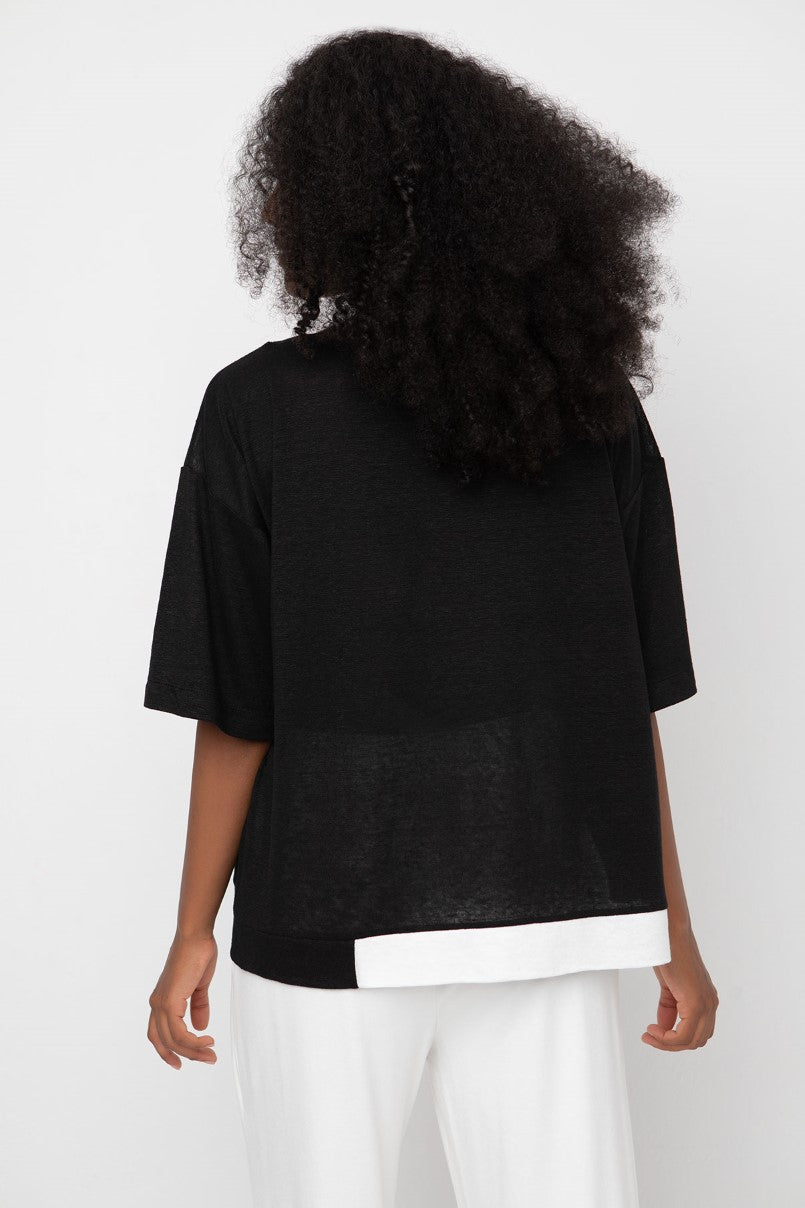 Ozai N Ku Linen Black &amp; White Top