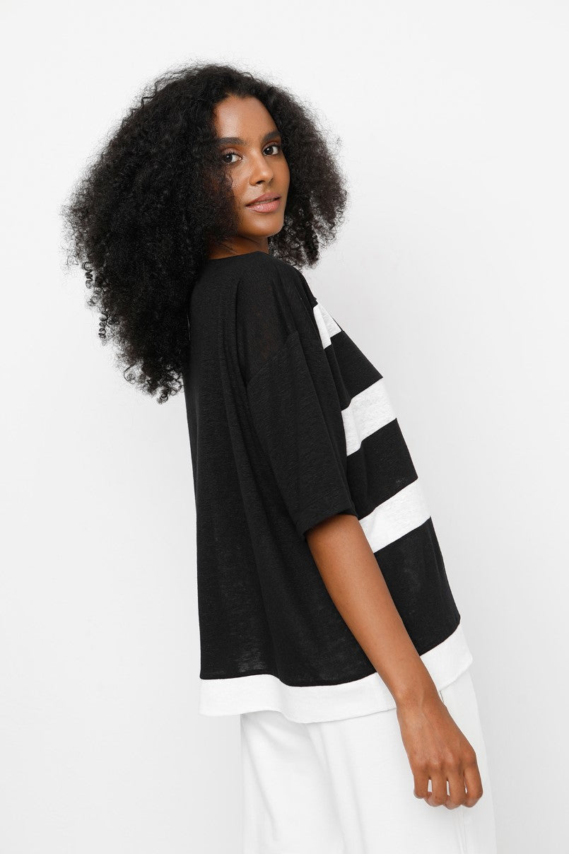 Ozai N Ku Linen Black &amp; White Top