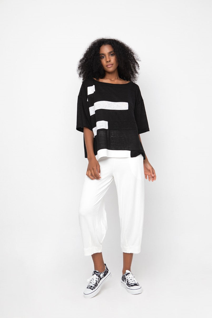Ozai N Ku Linen Black &amp; White Top