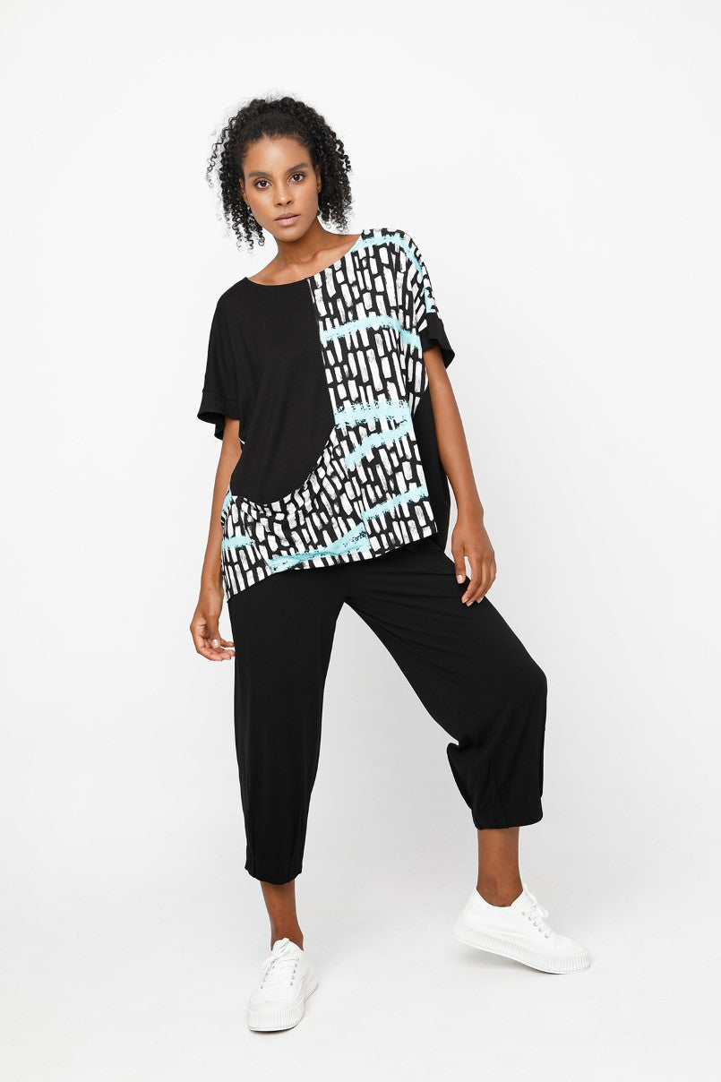 Ozai N Ku Jet Turquoise Puzzle Retouched Top