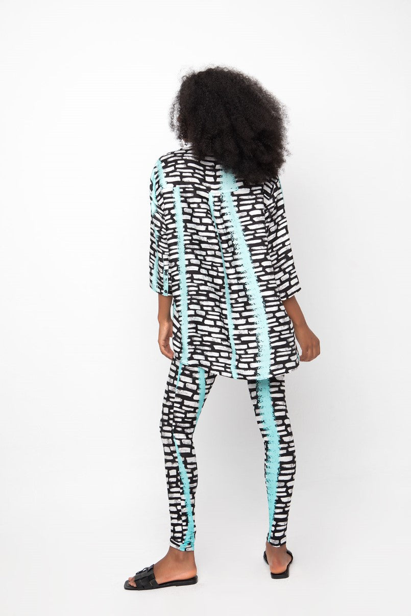 Ozai N Ku Jet Turquoise Puzzle Retouched Shirt