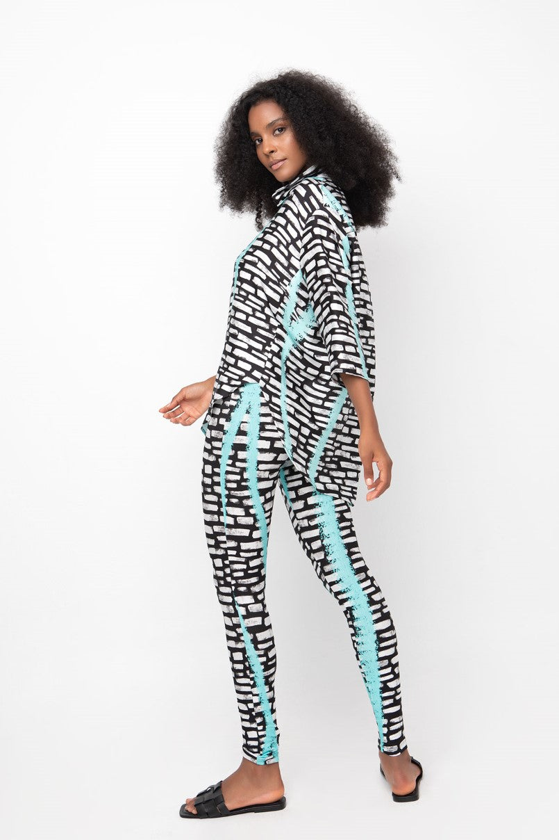 Ozai N Ku Jet Turquoise Puzzle Retouched Shirt