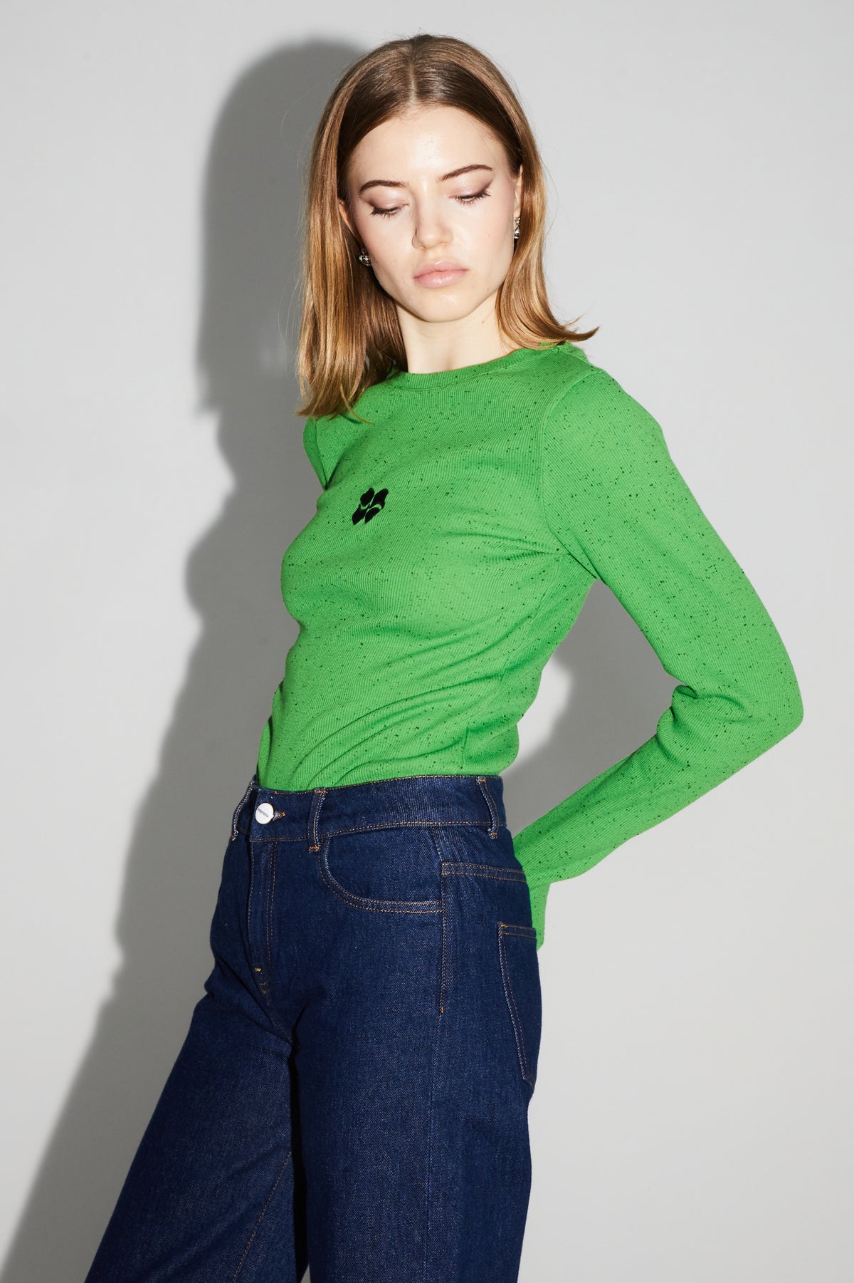 IMPREVU Green Chine Flecked Long Sleeved Ribbed Tshirt