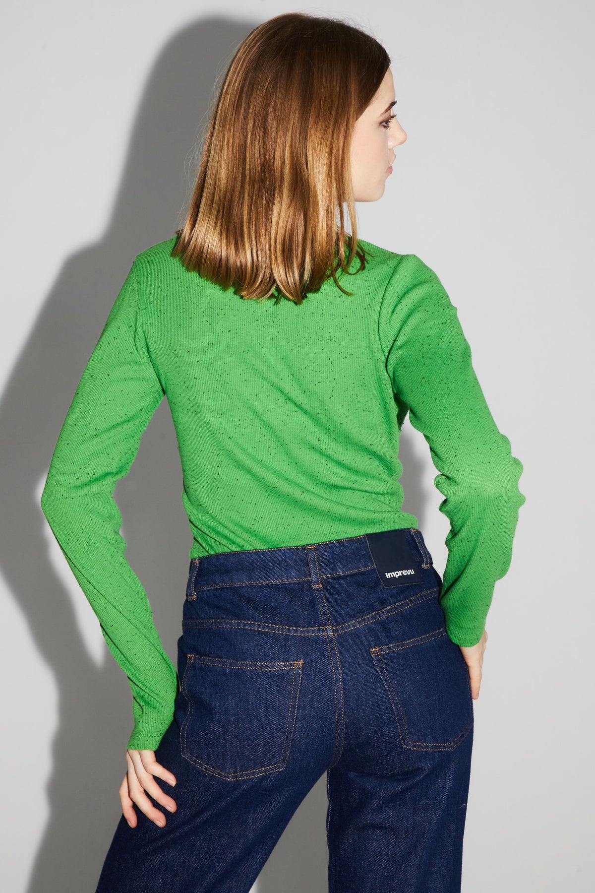 IMPREVU Green Chine Flecked Long Sleeved Ribbed Tshirt