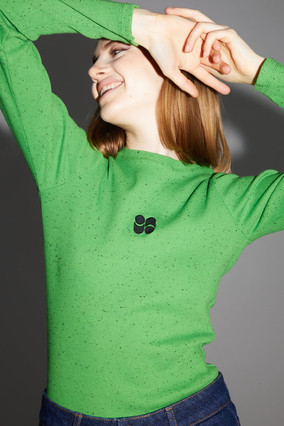 IMPREVU Green Chine Flecked Long Sleeved Ribbed Tshirt