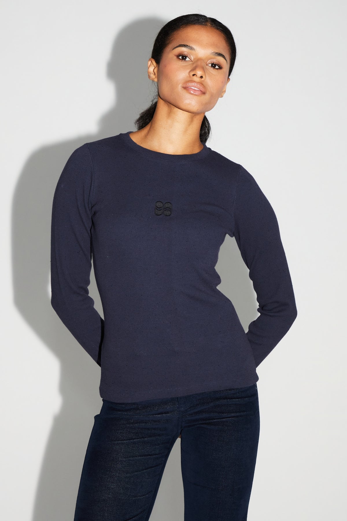 IMPREVU Essential Long Sleeved Ribbed Navy Sweatshirt