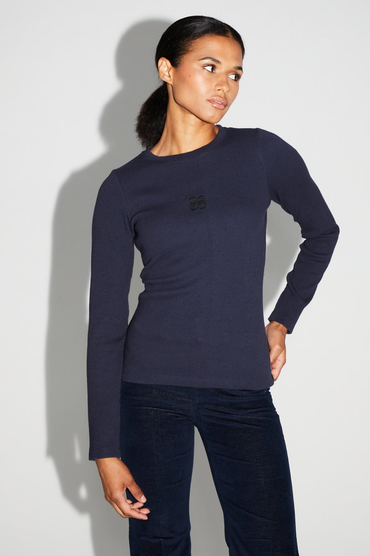 IMPREVU Essential Long Sleeved Ribbed Navy Sweatshirt