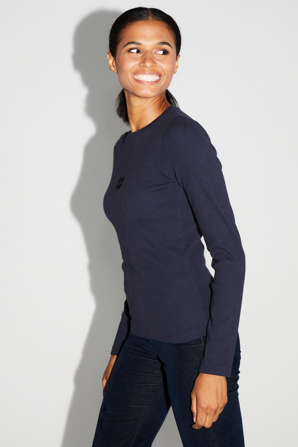 IMPREVU Essential Long Sleeved Ribbed Navy Sweatshirt