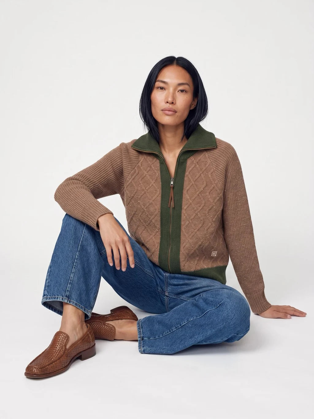 HEYANNO Brown Melange Roll Melange Knit