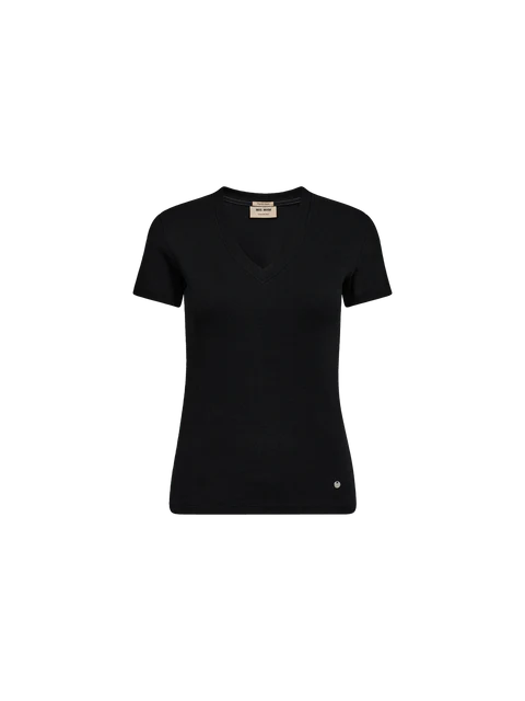 Mos Mosh Black Nicole V-SS Rib Tee
