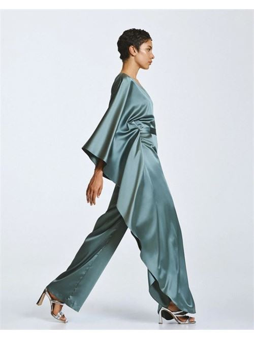 Access Fashion 63-5500-207 Teal One Shoulder Satin Jumpsuit