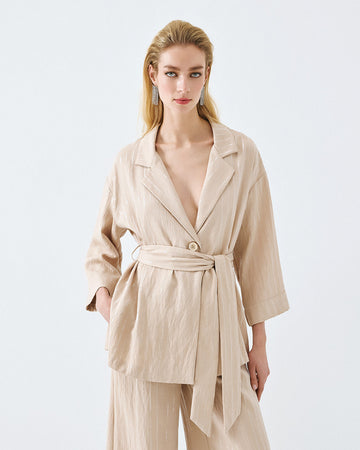 Access Fashion Beige Belted Jacket