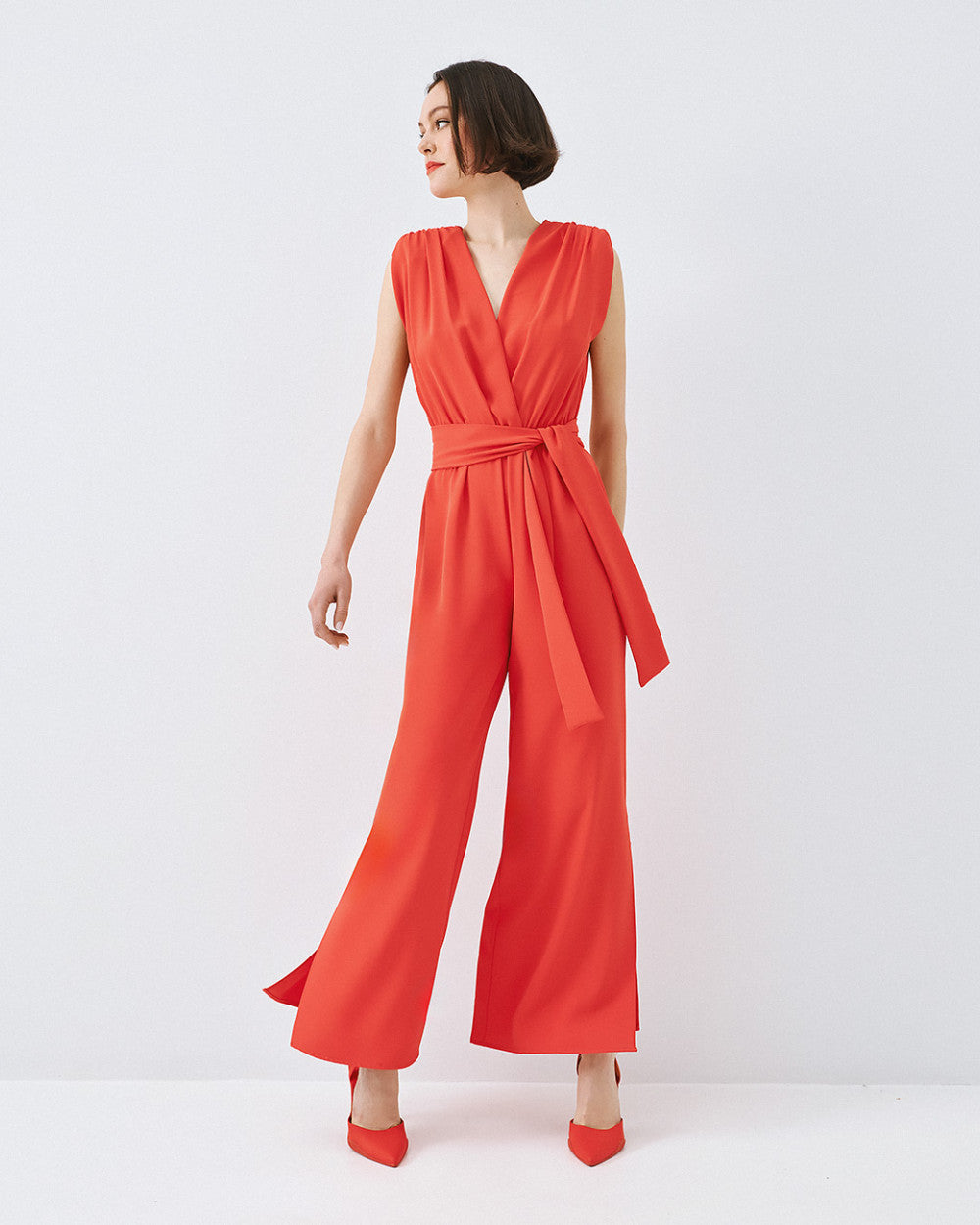 Access Fashion Belted Coral Jumpsuit