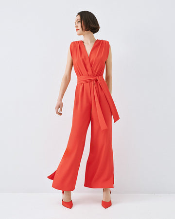 Access Fashion Belted Coral Jumpsuit