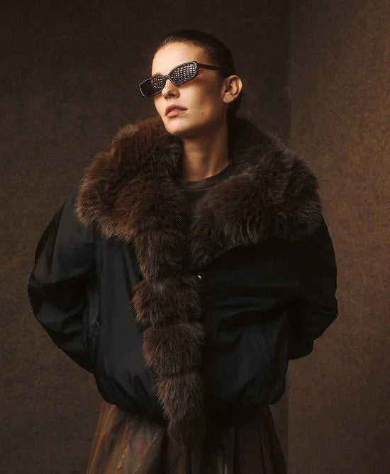 Access Fashion Black Bomber jacket with faux fur collar