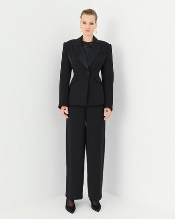 Access Fashion Black FItted Blazer With Satin