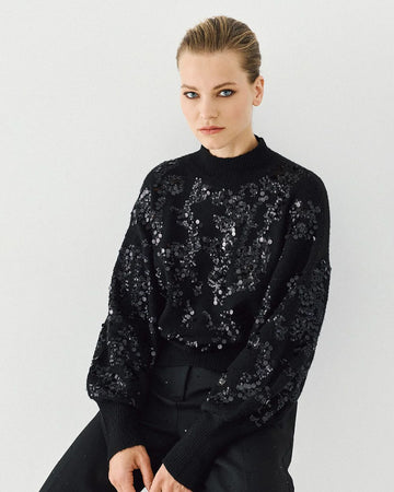 Access Fashion Black Knit Top With Sequins