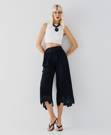Access Fashion Black Lace Hem Cropped Trouser