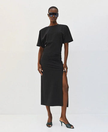 Access Fashion Black Midi Dress With Ruching