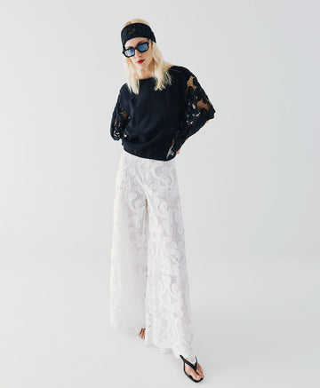 Access Fashion Black Oversized Blouse with Broderie Details