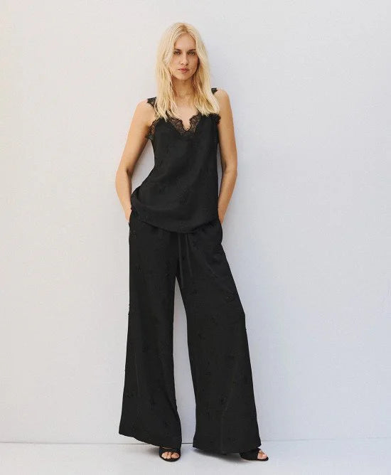 Access Fashion Black Satin Top With Lace