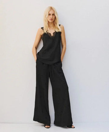 Access Fashion Black Satin Top With Lace