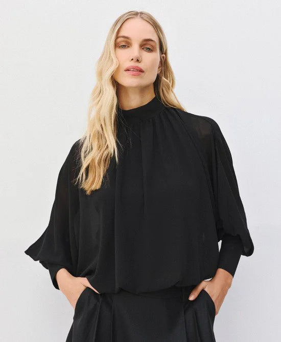Access Fashion Black Sheer Balloon Blouse