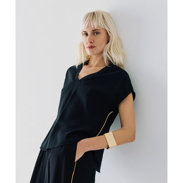 Access Fashion Black V Neck Top With Gold Piping