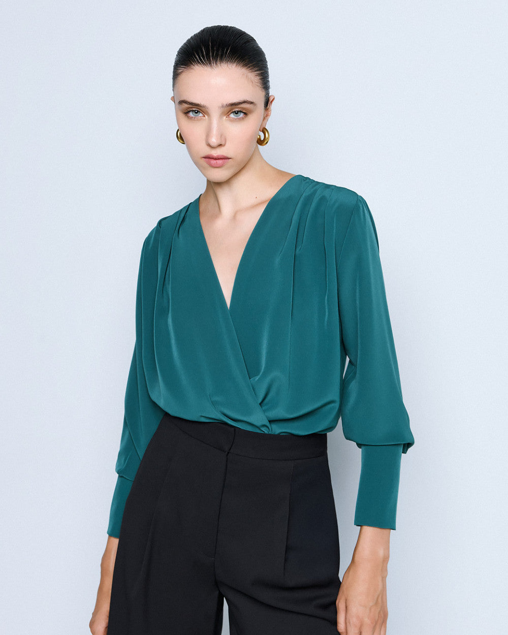 Access Fashion Blue Wrap Blouse