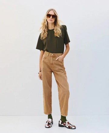 Access Fashion Camel High Waisted Carrot Leg Denims