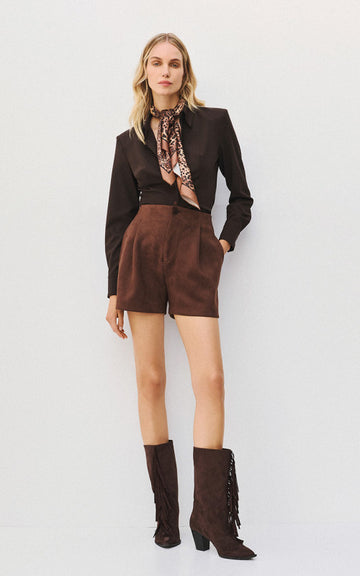 Access Fashion Coffee Faux Suede Shorts